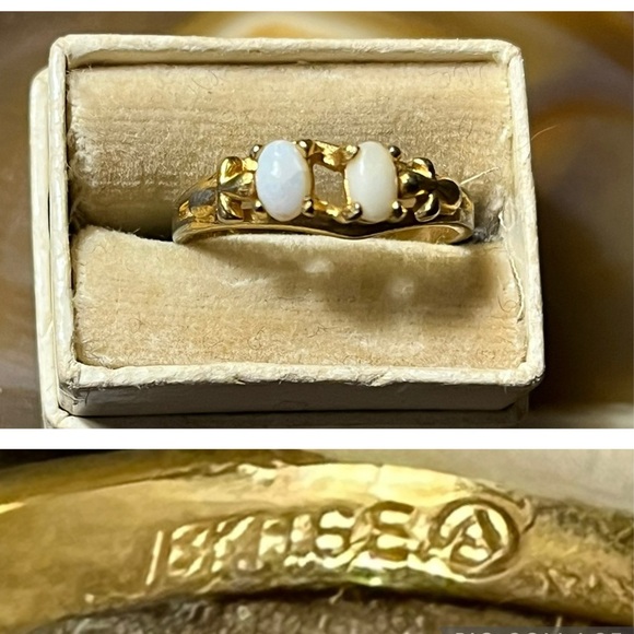 18K Gold Natural Australia Opals with Inclusions Ring - Picture 1 of 6